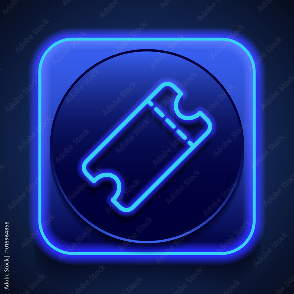 Poster ticket simple icon vector. flat design. blue neon style on button. with shadow