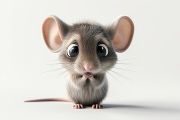 Cute baby mouse with big eyes on white background