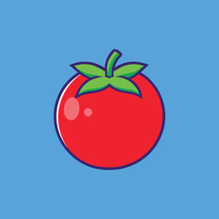 Cartoon Red Tomato Vector Illustration Isolated On Blue Background