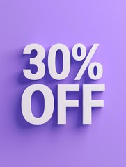 White '30% OFF' Promotional Sign on a Purple Background