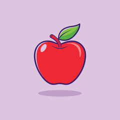 Red Apple Illustration With Green Leaf Vector Art
