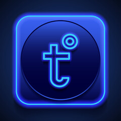 Temperature simple icon vector. Flat design. Blue neon style on button. With shadow