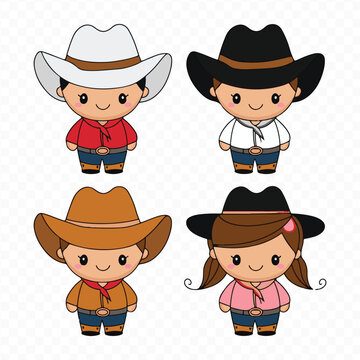 Set of Wild West Elements: Cowboy Equipment, Rodeo Silhouettes, and Lasso-Throwing American Cowboys on Horseback