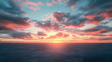 Obraz premium Dramatic Sunset Sky Over Calm Ocean - Realistic Background