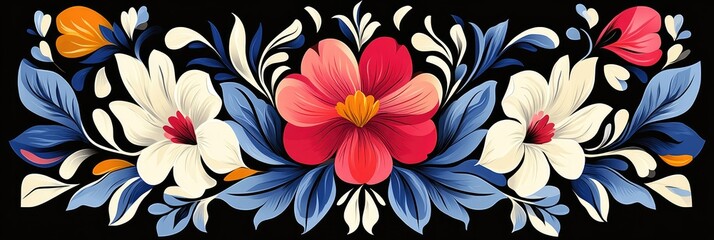 Colorful flower arrangement creating a stunning banner against a bold black backdrop