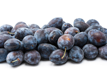 Fresh plums background. Top view. Organic food.