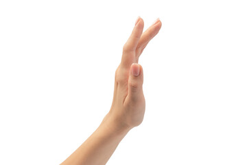 Naklejka premium Woman hands with nude manicure isolated on a white background.