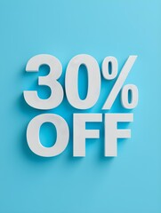 White '30% OFF' Promotional Sign on a Sky Blue Background