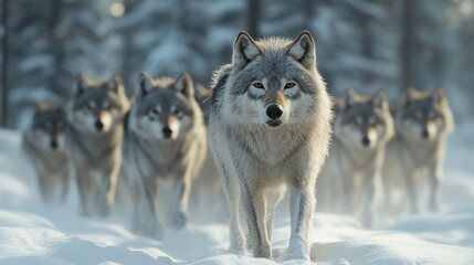 Naklejka premium a photo of grey wolf in the forest snow