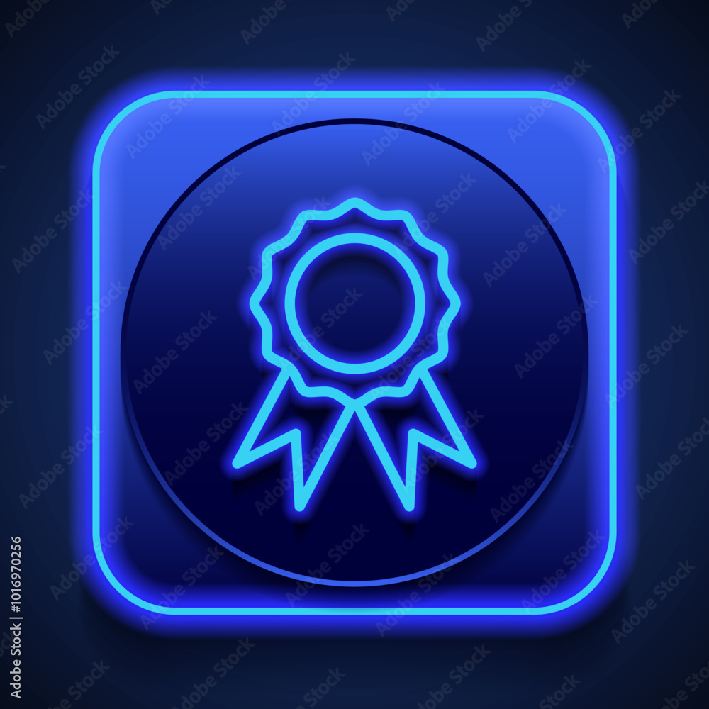 Poster rosette simple icon vector. flat design. blue neon style on button. with shadow