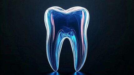 tooth, shiny, the crown of the tooth is white, and the root is blue-blue, without a background, technological premium style, 