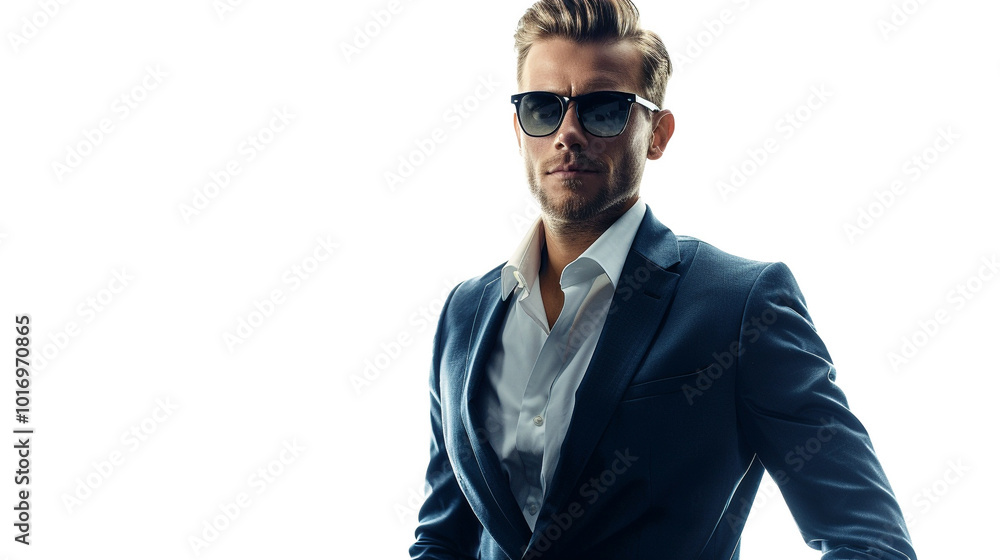 Sticker stylish men's portrait, confident, lively and trendy in modern fashion and business attire isolated 