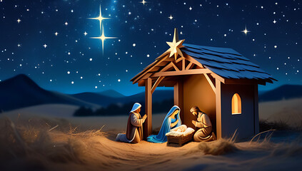 nativity scene depicting holy family starry sky offering spiritual christmas theme © Galeno