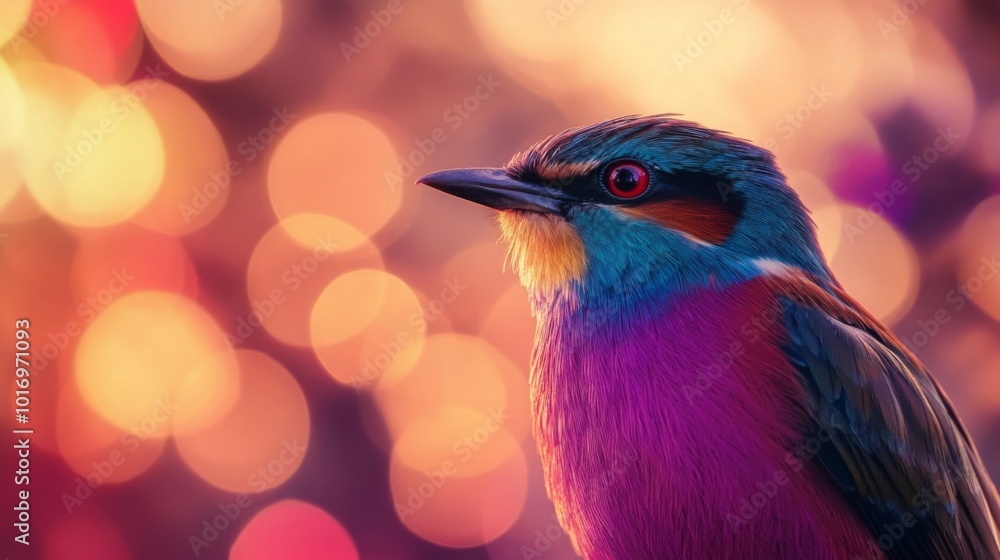 Poster colorful bird with bokeh background effects
