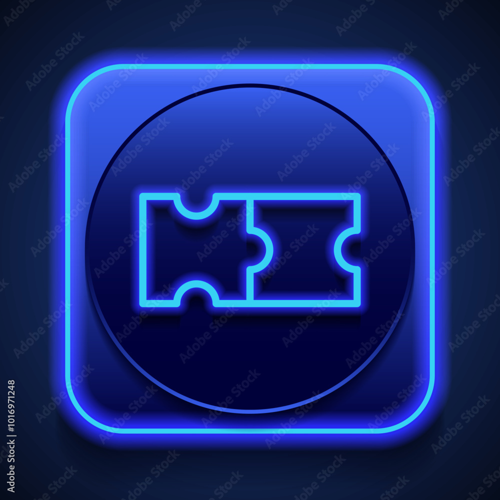 Poster puzzle simple icon vector. flat design. blue neon style on button. with shadow