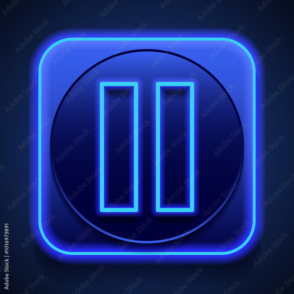 Aufkleber pause simple icon vector. flat design. blue neon style on button. with shadow