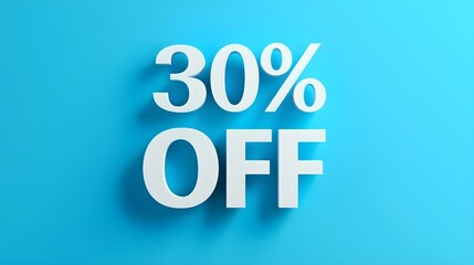 White '30% OFF' Promotional Sign on a Blue Background with Copy Space