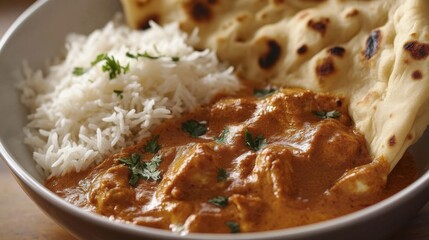 Delicious Indian Curry with Rice and Bread
