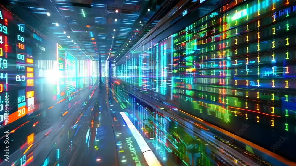Poster a computer screen with a large number of lights on it. the lights are in different colors and are ar