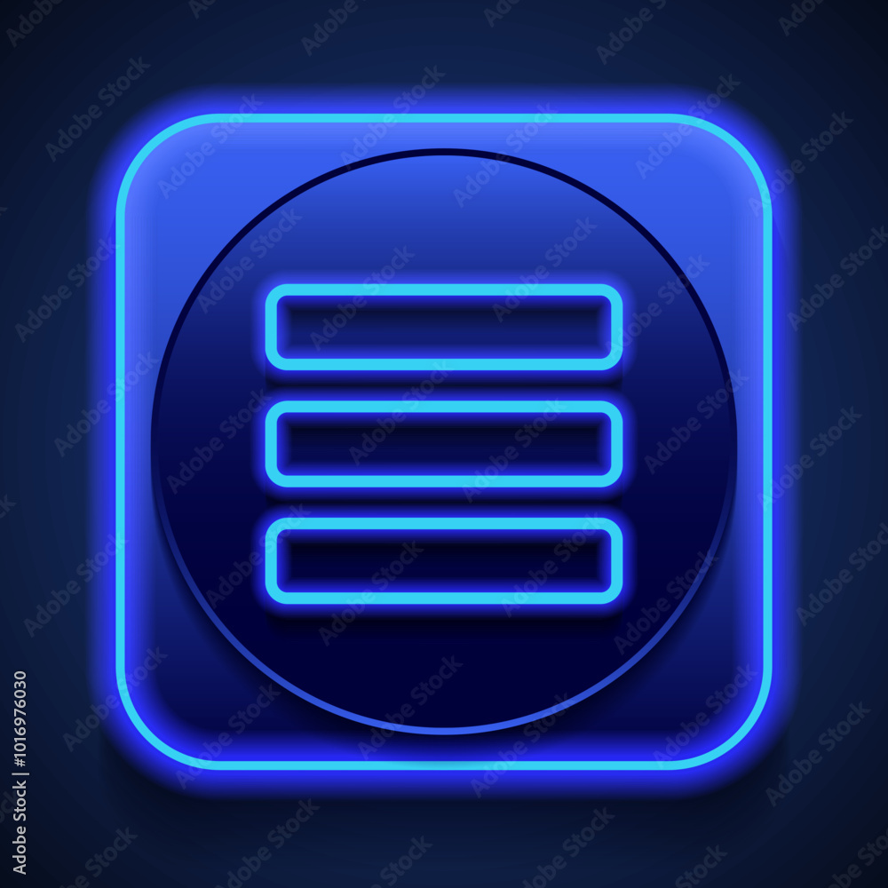 Poster menu vector simple icon. flat design. blue neon style on button. with shadow