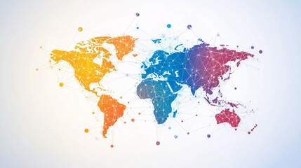 Fototapeta premium Global Network Connection with Colored Continents and Nodes