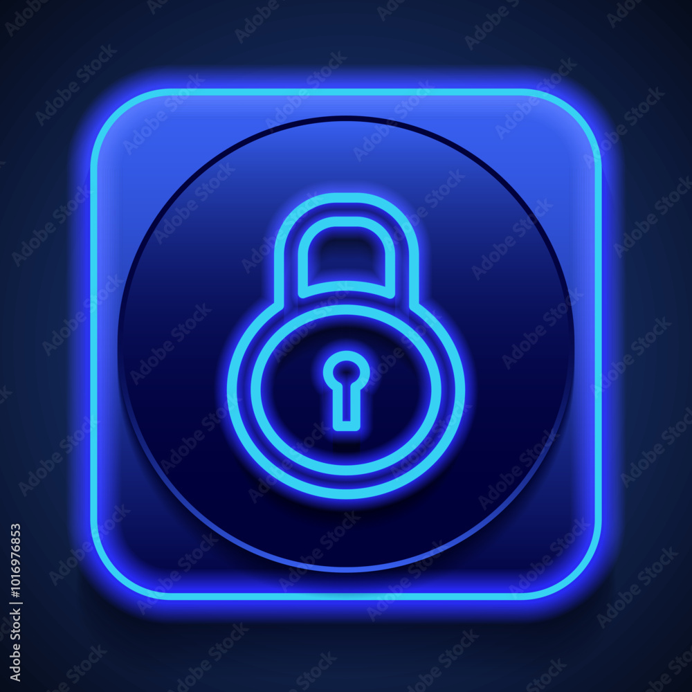 Poster lock vector simple icon. flat design. blue neon style on button. with shadow