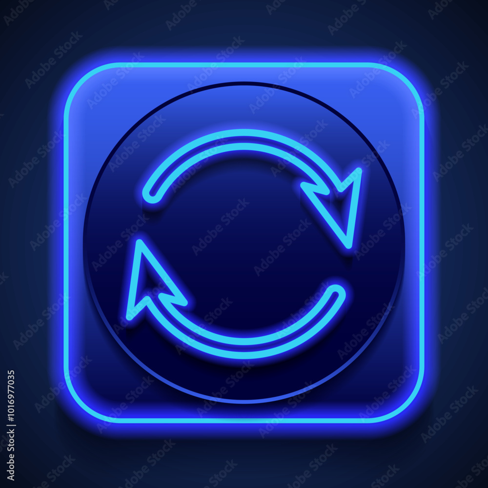 Poster loading simple vector, icon. flat design. blue neon style on button. with shadow