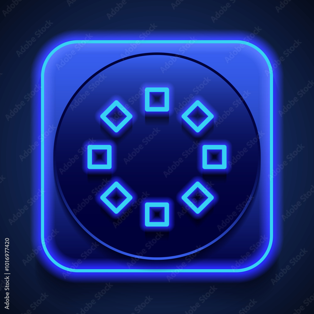 Poster loading simple icon, vector. flat design. blue neon style on button. with shadow