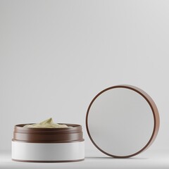 A brown jar with a white label, containing a creamy skincare product. The lid is open, revealing the smooth texture of the moisturizer. Perfect for daily hydration and nourishing your skin.