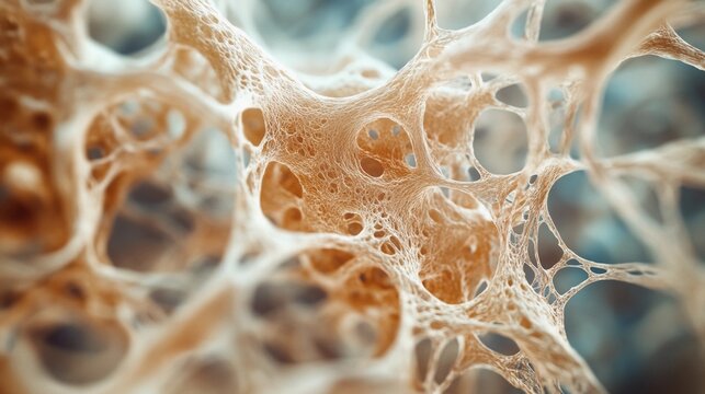 collagen matrix, intricate fibrous structure, tightly woven fibers, detailed anatomical view, elastic properties, essential for tissue strength