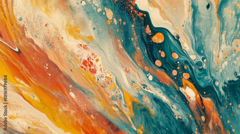 Poster colorful abstract swirls and patterns in fluid art