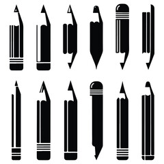 Pencil silhouette set  vector  black color white background 