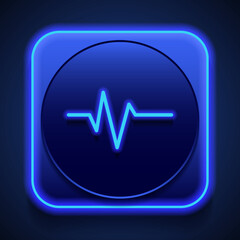 Heartbeat vector simple icon. Flat design. Blue neon style on button. With shadow