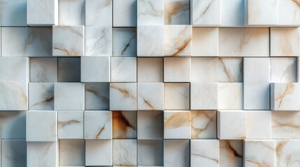 Elegant 3D Ceramic Tile Wall with Geometric Stone Blocks Pattern