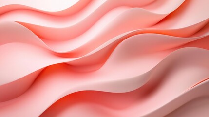 Curvy Coral and Pink Ribbon. Modern Three-Dimensional Abstract Surface with Gradient Texture