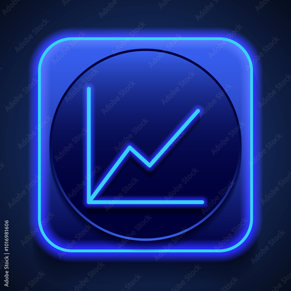 Poster graph diagram simple icon vector. flat design. blue neon style on button. with shadow