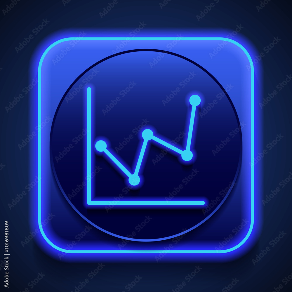 Poster graph diagram simple icon. flat design. blue neon style on button. with shadow