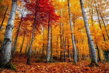 Fototapeta premium Vibrant Autumn Foliage in a Forested Woodland Setting