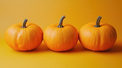Obraz premium Vibrant Autumn Pumpkins on Stylish Mustard Yellow Background