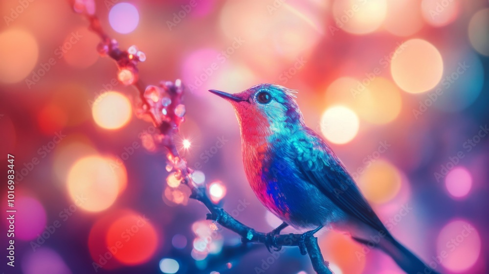 Poster Colorful Bird with Bokeh Background in Soft Light