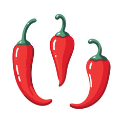 Set of a red chili pepper with a green stem