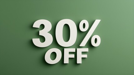 White '30% OFF' Promotional Sign on a Green Background with Copy Space