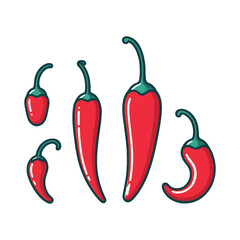 Set of a red chili pepper with a green stem