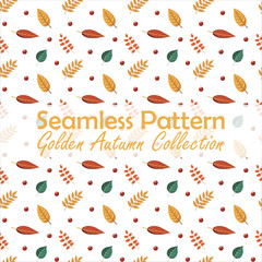 Hand-drawn seamless vector pattern of an autumn  leaves, showcasing bright leaves in warm fall hues