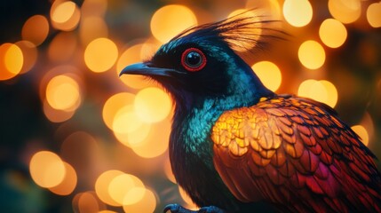 Obraz premium Colorful Bird with Vibrant Feathers and Bokeh Background