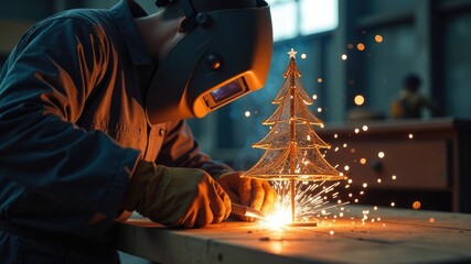 Metal artist, welder creates holiday tree using welding work - Powered by Adobe