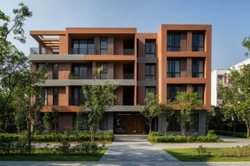 Fototapeta premium Modern Urbanscape: Residential Building Exterior in the Heart of City