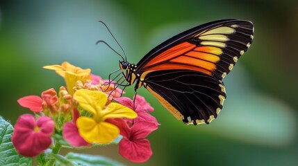 Fototapeta premium Colorful Butterfly on Vibrant Flowers
