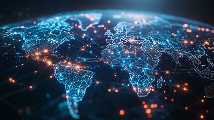 A Digital Representation of the Earth with Glowing Cities and Interconnected Lines