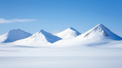 Snowy mountains under clear blue sky showcasing serene winter landscape beauty, peaceful nature scene, tranquility concept
